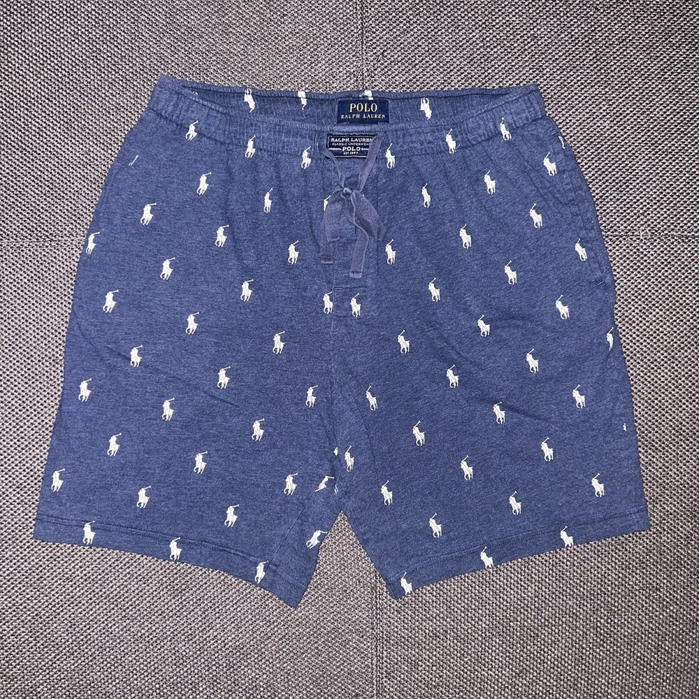 Polo Ralph Lauren Men's Navy Blue Pony Logo Print Shorts Size Medium M